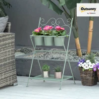 Outsunny Soporte de Metal para Plantas Plegable con 3 Macetas Incluidas y Estante Inferior Porta Macetero Decorativo de Flores para Interiores y Exteriores 47x37x78,5 cm Verde(m-10)