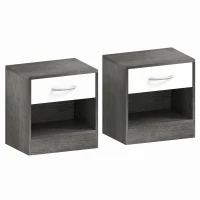 HOMCOM Set 2 Comodini Moderni con Ripiano Aperto e Cassetto, in Legno, 39x28x41 cm, Bianco e Grigio Scuro(m-1)