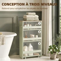 kleankin Chariot de rangement à 3 niveaux chariot de stockage étagère sur roulettes avec poignée - 48 x 15 x 80 cm vert(m-4)