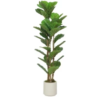 HOMCOM Plante artificielle intérieure 120 cm Figuier lyre arbre artificiel avec pot en plastique et tronc en bois massif, vert(m-1)