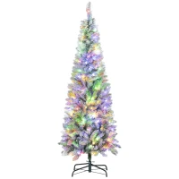 HOMCOM Albero di Natale Innevato con 180 Luci LED a 11 Effetti e 479 Rami, Ø65x180 cm, Verde e Bianco(m-11)