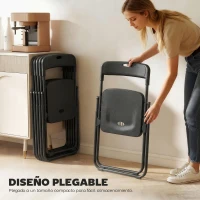 HOMCOM Juego de 6 Sillas Plegables de Plástico con Respaldo Curvo Diseño Ventilación Estructura de Acero 48,5x47x75 cm Negro(m-6)
