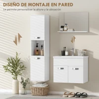 kleankin Conjunto de Muebles de Baño de Pared 4 Piezas Incluye Espejo Armario con Lavabo Cerámico y Columna de Baño Blanco(m-5)