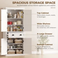 HOMCOM Tall Kitchen Cupboard, 183 cm Freestanding Storage Cabinet with Drawer, 4 Doors and Adjustable Shelves, White(m-4)