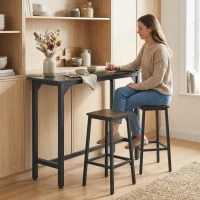 HOMCOM Rectangular Bar Table, Marble Effect Pub Coffee Table for Small Space, Breakfast Dining, Black Marble Effect(m-10)