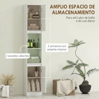 HOMCOM Columna de Baño Estrecha con 2 Puertas y 2 Estantes Abiertos para Espacios Pequeños 30x24x170 cm Blanco(m-4)
