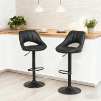 HOMCOM Set of Two Faux Leather Bar Stools - Black(m-10)