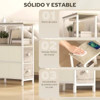 HOMCOM Juego de 2 Mesitas Auxiliares Estrechas con Enchufe Toma AC Puerto USB Puerto USB-C 2 Cajones de Tela Natural(m-6)