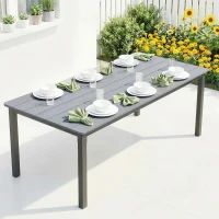 Outsunny Garden Dining Table for 6-8 Person, 180 x 86 cm Rectangular Outdoor Dining Table with Wood Slatted Top, Grey(m-10)