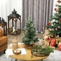 HOMCOM Brad de Crăciun Mic, Înălțime 60 cm cu 35 Luminite LED Albe, 68 Crengi Dese și Ignifuge, Verde(m-8)