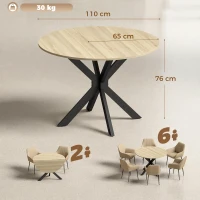 HOMCOM Mesa de Cocina Plegable Redonda para 2-6 Personas con Ala Abatible Marco de Acero Doble X Ø110x76 cm Natural(m-3)