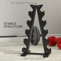 SPORTNOW 5-Tier Dumbbell Rack with 6 Hexagonal Rubber Dumbbells (2x4kg, 2x5kg, 2x6kg), Dumbbell Storage Stand Holder with Weights Sets for Home Gym Fitness, Black(m-6)