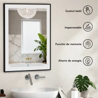 HOMCOM Espejo de Baño con Luz LED 80x60 cm con 3 Colores de Luz Función Antivaho Función de Memoria IP44 Horizontal/Vertical(m-8)