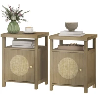 HOMCOM Lot de 2 tables de chevet étroite table d'appoint compartiment ouvert placard finition en rotin, 40 x 35 x 55 cm marron(m-12)