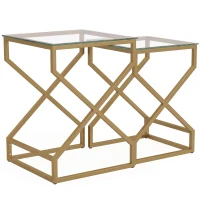 HOMCOM Nest of Tables, Side Table Set of 2 with Transparent Top, Coffee Table Set with Tempered Glass Top, Transparent(m-1)