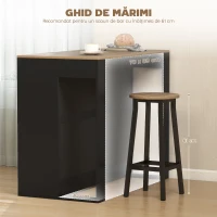 HOMCOM Bar Insulă Bucătărie cu 3 Rafturi pentru Living și Sufragerie, 113x60x90 cm, Negru și Lemn(m-5)