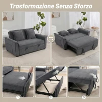 HOMCOM 3 in 1 Divano Letto 2 Posti con Schienale Regolabile in 3 Posizioni e 2 Cuscini, in Ciniglia, Grigio Scuro(m-4)
