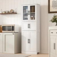 HOMCOM Meuble de salle de bain, meuble de rangement 6 niveaux, 6 portes dont 2 vitrées, étagères réglables, 60x30x170cm, blanc(m-9)