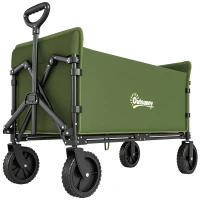Outsunny 180L Festival Trolley on Wheels, Folding Compact Camping Trolley Cart with Adjustable Handle, 120 KG Capacity for Garden, Beach, Fishing, Green(m-1)
