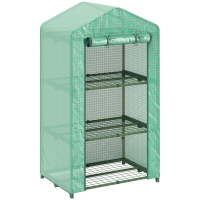 Outsunny Invernadero de Jardín de 3 Niveles Puerta Enrollable Marco de Metal Cubierta de PE Anti-UV 69x49x125 cm Verde