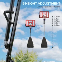 SPORTNOW 245-305cm Adjustable Basketball Hoop and Stand, with Wheels, Red(m-4)