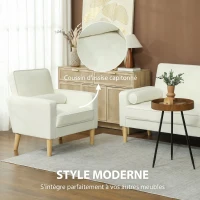 HOMCOM Fauteuil de salon en velours, canapé 1 place rembourré avec assise large, pour chambre, salon, petit espace, crème(m-6)