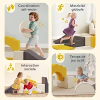 AIYAPLAY Parcours motricité bébé blocs mousse éducatifs modulables 7 pièces housse lavable en velours base antidérapante jaune(m-6)