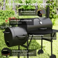 Outsunny Barbecue Grill Portable Outdoor Charcoal BBQ Grill with Offset Smoker 109 x 60 x 120 cm Black(m-6)