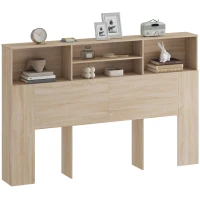 HOMCOM Tête de lit sur pied avec rangements, accessoire de lit 4 compartiments ouverts, 160 x 20,2 x 108,2 cm, bois naturel(m-12)