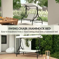 Outsunny 3 Seater Garden Swing Chair, 2 in 1 Convertible Patio Swing Seat Bed with Adjustable Canopy, Cushions and Metal Frame, Outdoor Hammock Bench Chair for Balcony, Terrace, Cream White(m-6)