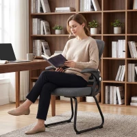 HOMCOM Office Chair, Ergonomic Desk Chair No Wheels with Mesh Backrest and Steel Legs for Home Conference Room, Dark Grey(m-8)