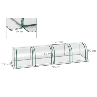 Outsunny Serra a Tunnel in Acciaio e PVC Impermeabile e Anti UV con 4 Porte a Cerniera, 395x100x80 cm(m-3)