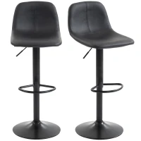 HOMCOM Lot de 2 tabourets de bar, chaises de bar hauteur réglable, dossier et repose-pieds, pivotant 360°, pieds en acier, noir(m-13)