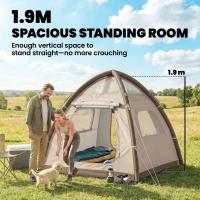 Outsunny Inflatable Camping Tent with Rainfly, 2-3 Man Air Tent 3000mm Waterproof Blow Up Tents, Cream(m-5)