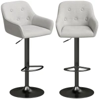 HOMCOM Set de 2 taburete de bar, scaune de bar din chenille, înălțime reglabilă, rotire 360°, spătar și suport pentru picioare, gri(m-8)