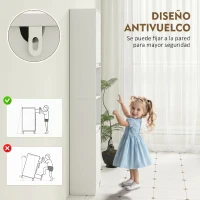 HOMCOM Columna de Baño Estrecha con 2 Puertas y 2 Estantes Abiertos para Espacios Pequeños 30x24x170 cm Blanco(m-7)