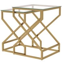 HOMCOM Nest of Tables, Side Table Set of 2 with Transparent Top, Coffee Table Set with Tempered Glass Top, Transparent(m-11)
