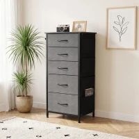 HOMCOM Chest of Drawers, Dresser with 5 Fabric Drawers, Tall Storage Unit with 4 Pockets and 2 Hooks Steel Frame, Charcoal Grey(m-14)