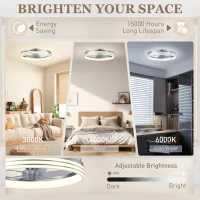 HOMCOM Ceiling Fans with Lights and Remote & App Control, 50cm LED Ceiling Fan Light with 3 Colour Temperatures, 6 Speed, Silver(m-4)