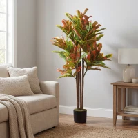 HOMCOM Crotón Artificial 120 cm Planta Artificial Decorativa con Maceta y Hojas para Decoración del Interior Multicolor(m-8)