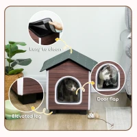 PawHut Insulated Outdoor Cat House, Water-Resistant Feral Cat Shelter with Elevated Base and Cushion, Red-brown(m-7)