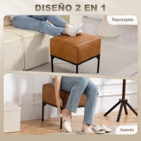 HOMCOM Reposapiés Salón Taburete Bajo Tapizado en PU con Patas de Acero Acolchado Grueso Otomana para Sofá Marrón(m-6)