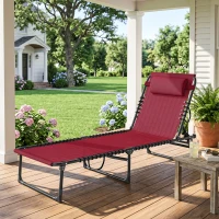 Outsunny Bain de Soleil transat Pliable Dossier inclinable Multi-Positions Acier thermoplastique Lacets élastiques Noir textilène Rouge(m-2)