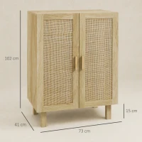 HOMCOM Aparador de Salón de Estilo Bohemio con Puertas de Rejilla y Estantes Ajustables 73x41x102 cm Natural(m-3)