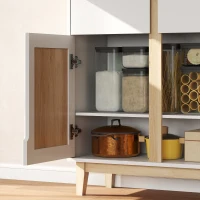 HOMCOM Buffet haut cuisine, armoire de cuisine avec 4 portes, 2 tiroirs et étagères réglables, 80x35x170cm, blanc et chêne(m-9)