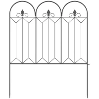 Outsunny Gard Exterior cu 5 Panouri din Metal și Țăruși, 305x79,5 cm, Negru(m-9)