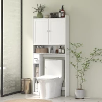 HOMCOM Meuble WC dessus de toilette ou machine à laver, 2 portes, 3 compartiments, porte-papier toilette, 80x19,5x170cm, blanc(m-11)