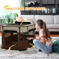 PawHut Foldable Dog Pen with Storage Bag for Indoor/Outdoor Use, Portable Pet playpen, with Ground Stakes - Brown(m-5)