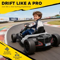 AIYAPLAY 24V Electric Go Kart, Drift Kart with Adjustable Seat, Slow Start, 5-Point Harness, Music, for 6-12 Years, White(m-6)