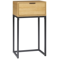 HOMCOM Mesa Auxiliar con Cajón Mesita Auxiliar Moderna con Patas de Acero para Pasillo Salón 40x30x76cm Natural
